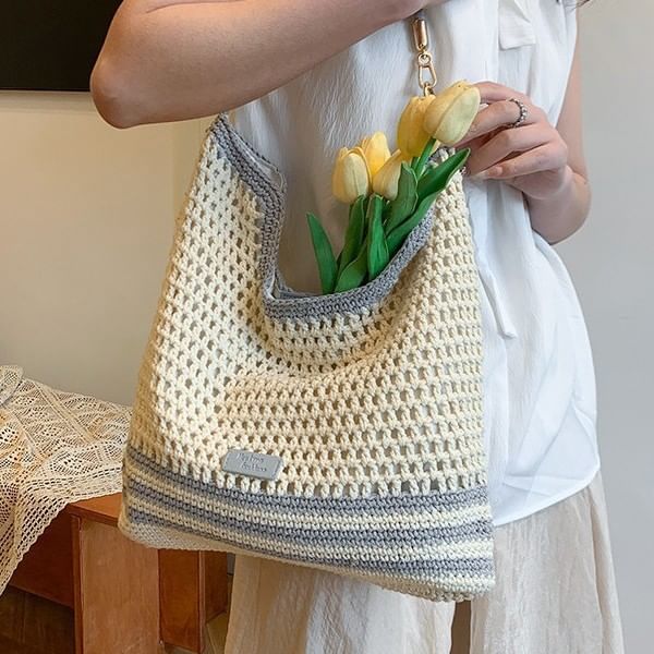 Woven Striped Tote Bag