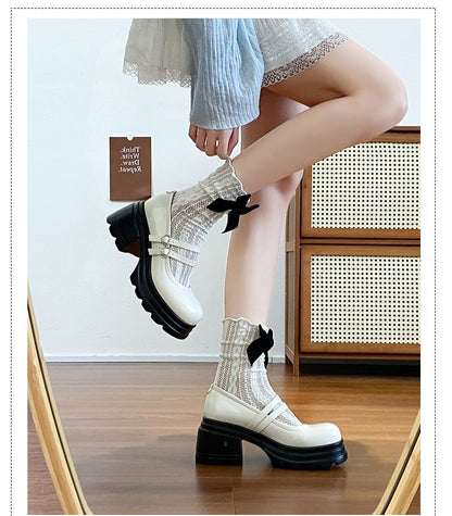 Platform Double Strap Heart Buckled Genuine Leather Mary Jane Shoes