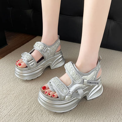 Platform Adhesive Strap Sequin Slingback Sandals