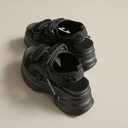 Platform Adhesive Strap Sequin Slingback Sandals