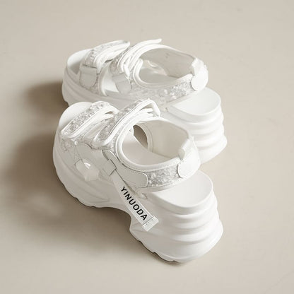 Platform Adhesive Strap Sequin Slingback Sandals