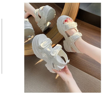 Platform Adhesive Strap Sequin Slingback Sandals