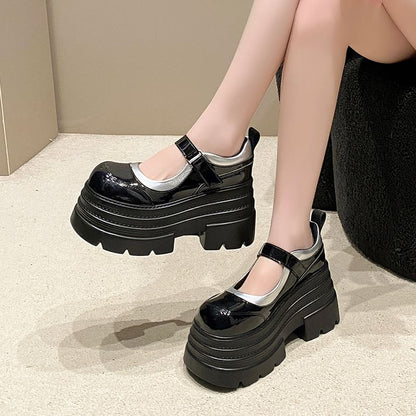 Platform Adhesive Strap Faux Leather Mary Jane Shoes
