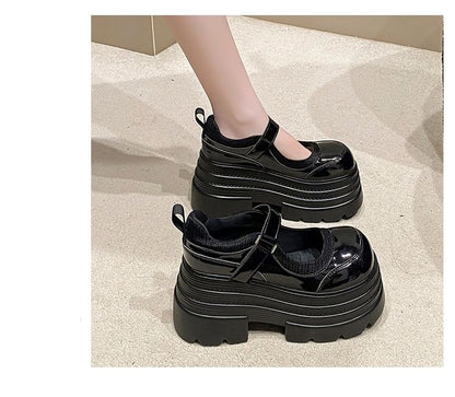 Platform Adhesive Strap Faux Leather Mary Jane Shoes