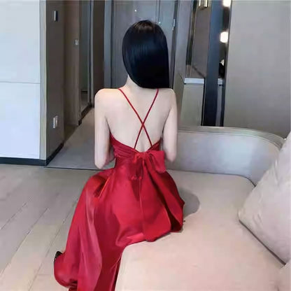 V-Neck Backless Maxi A-Line Dress with Spaghetti Straps
