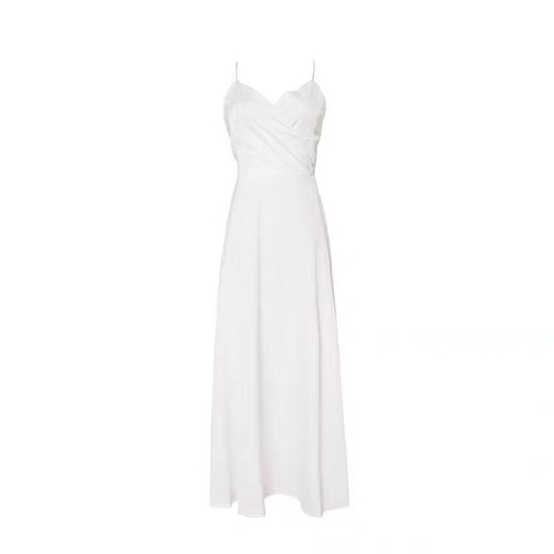 V-Neck Backless Maxi A-Line Dress with Spaghetti Straps