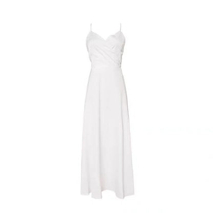 V-Neck Backless Maxi A-Line Dress with Spaghetti Straps