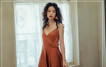 V-Neck Backless Maxi A-Line Dress with Spaghetti Straps