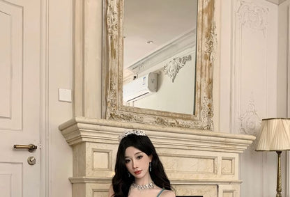 Spaghetti Strap Scoop Neck Plain Ruched Mermaid Evening gown