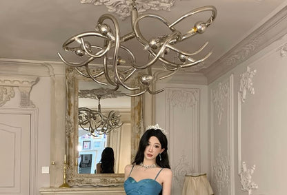 Spaghetti Strap Scoop Neck Plain Ruched Mermaid Evening gown