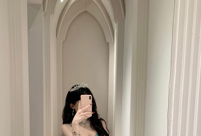 Spaghetti Strap Scoop Neck Plain Ruched Mermaid Evening gown