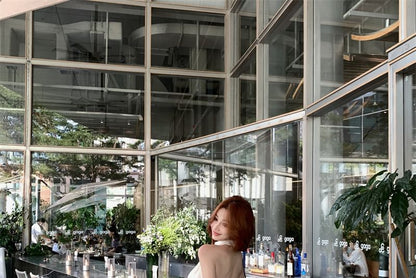 Sleeveless Halter Neck Plain Crop Top / High Rise Plain Wide Leg Pants