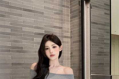 Long-Sleeve Off Shoulder Plain Lace Panel Top