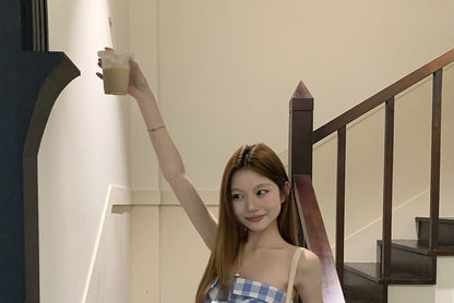 Plaid Asymmetrical Tube Top