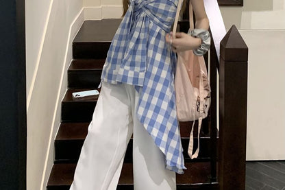 Plaid Asymmetrical Tube Top