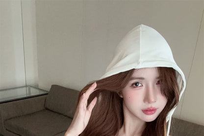 Sleeveless V-Neck Hooded Plain Crop Top