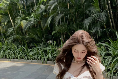 Puff-Sleeve Floral Bow Peplum Cropped Blouse / High Rise Plaid Asymmetrical Mini Pencil Skirt