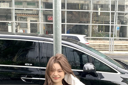 Set: Long-Sleeve V-Neck Plain Open Back Crop Slim Fit T-Shirt + Halter Camisole Top