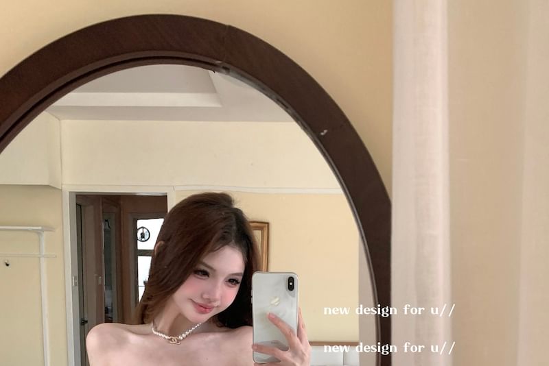 Long-Sleeve Off-Shoulder Plain Asymmetrical Ruched Slim Fit T-Shirt / High Rise Tiered Mini A-Line Skirt