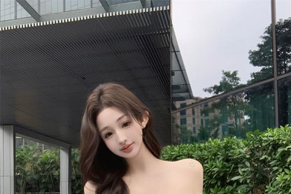 Off-Shoulder Plain Bow Accent Ruffle Hem Crop T-Shirt