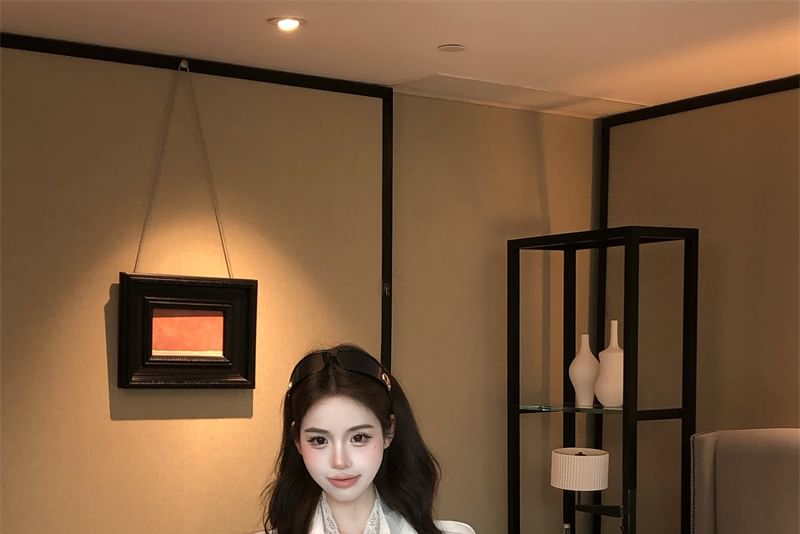 Long Sleeve Collared Plain Panel Lace Shirt