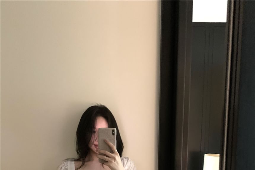 Short Sleeve Square Neck Plain Peplum Tie Front Blouse