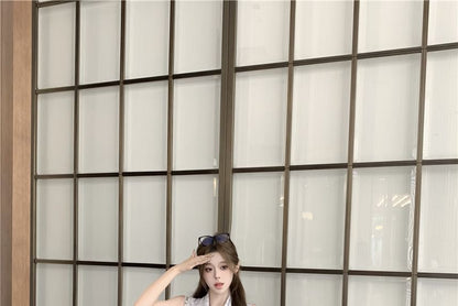 Sleeveless Ribbon Neck Dotted Top