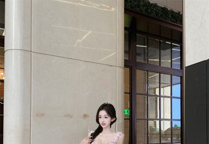 Sleeveless Frill Trim Plain Top / High Waist Maxi Fishtail Skirt