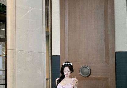 Sleeveless Frill Trim Plain Top / High Waist Maxi Fishtail Skirt