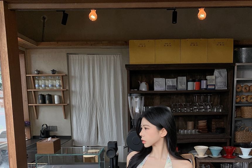 Halter Neck Print Crop Top / Mini Skirt