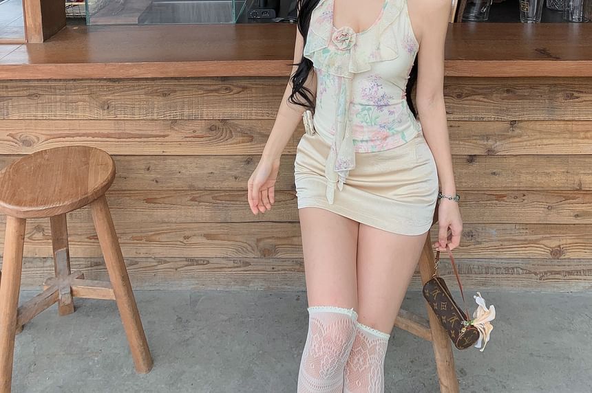 Halter Neck Print Crop Top / Mini Skirt