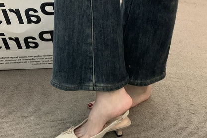 Pointy Bow Kitten Heel Slingback Sandals