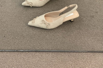 Pointy Bow Kitten Heel Slingback Sandals