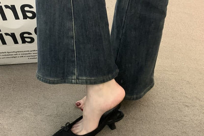 Pointy Bow Kitten Heel Slingback Sandals