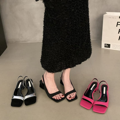 Square-Toe Chunky Heel Slingback Sandals