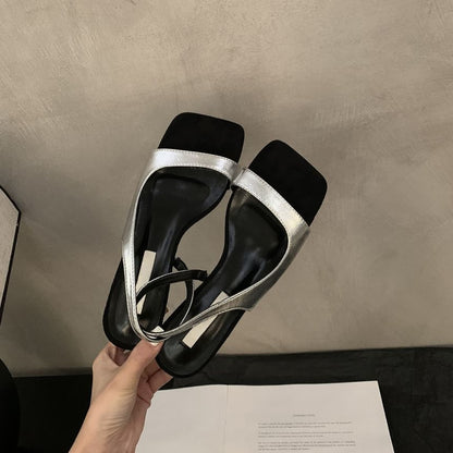 Square-Toe Chunky Heel Slingback Sandals