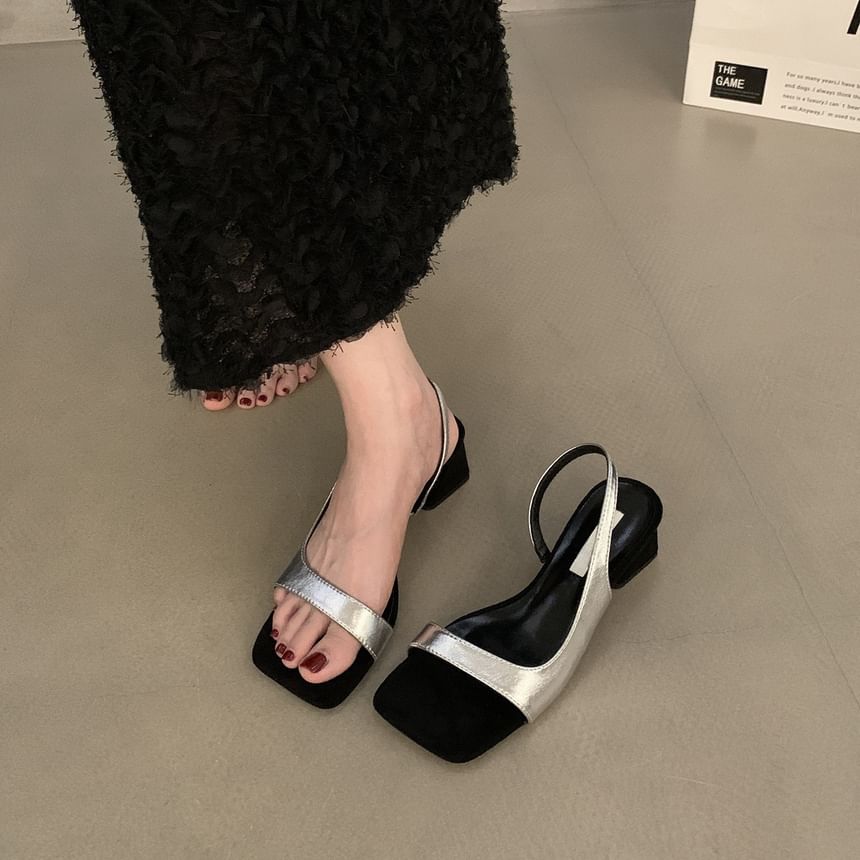 Square-Toe Chunky Heel Slingback Sandals