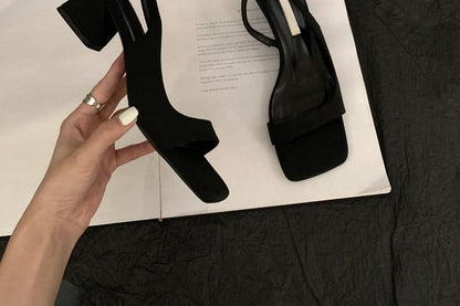 Square-Toe Chunky Heel Slingback Sandals