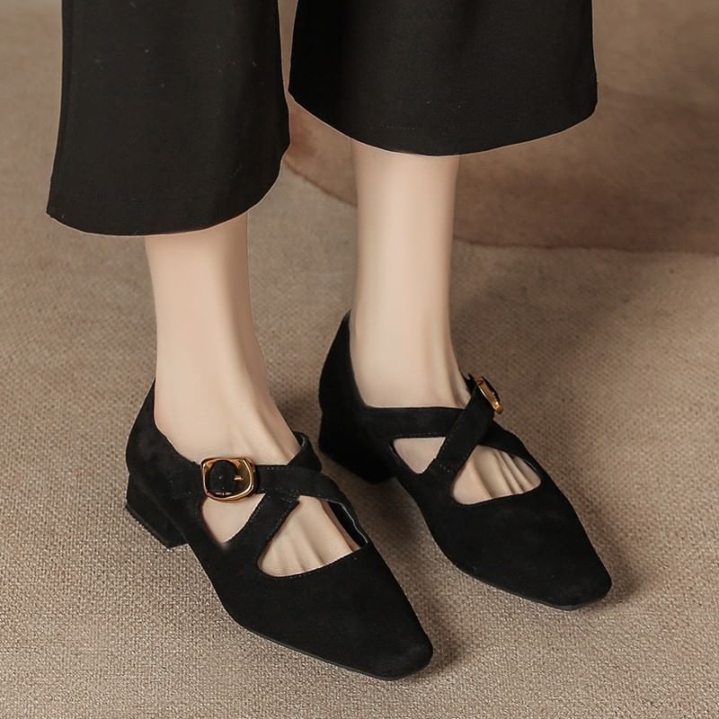 Leopard Print Cross Strap Chunky Heel Mary Jane Shoes