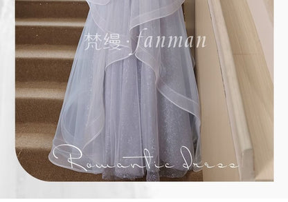 Off-Shoulder Ruffle Sequin A-Line Evening Gown