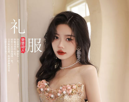 Set / Gloves Accent Flower Bead Ball Gown