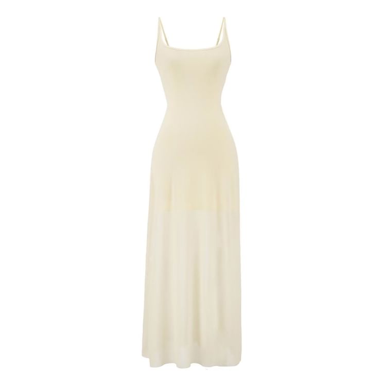 Mesh Maxi A-Line Dress with Spaghetti Straps