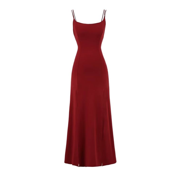 Split Maxi A-Line Dress with Spaghetti Straps