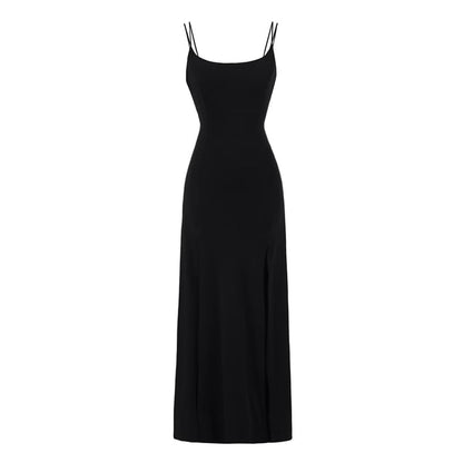 Split Maxi A-Line Dress with Spaghetti Straps
