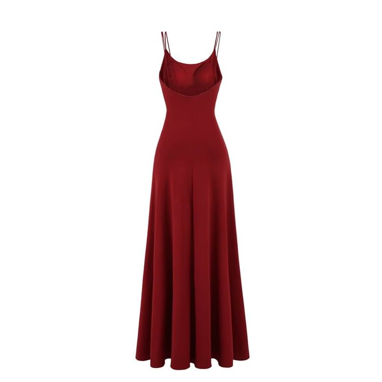Split Maxi A-Line Dress with Spaghetti Straps