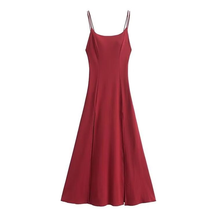 Split Maxi A-Line Dress with Spaghetti Straps
