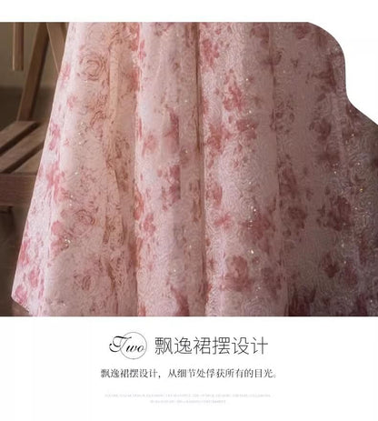 Off-Shoulder Floral Print Butterfly Accent Bow Back A-Line Evening Gown