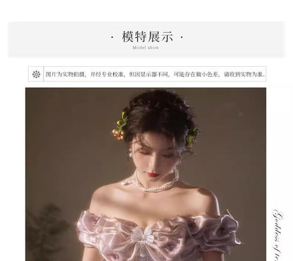 Floral Print Back Gown Bow Accent A-Line Evening Off-Shoulder Butterfly