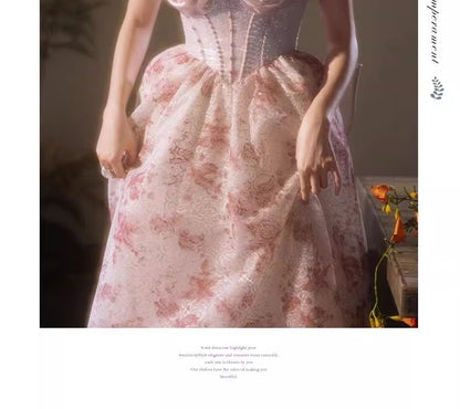 Off-Shoulder Floral Print Butterfly Accent Bow Back A-Line Evening Gown