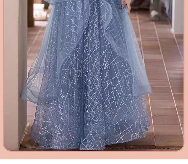 Off-Shoulder Floral Sequin Ruffle A-Line Evening Gown